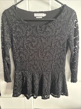 Velvet by Graham & Spencer Black Lace Peplum Blouse